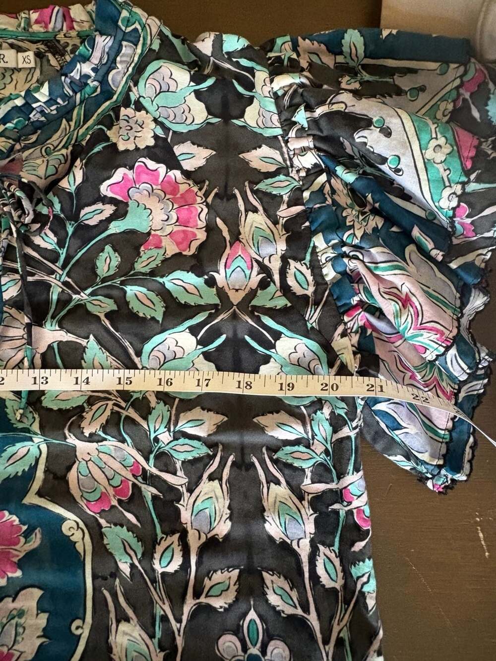 Maria Cher Ruffle Flutter Sleeve Floral Print Cotton-Silk Blend Blouse - Picture 6 of 8